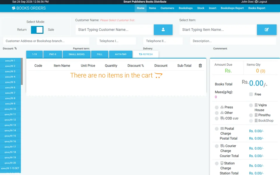 BooksDistribute point-of-sale order screen